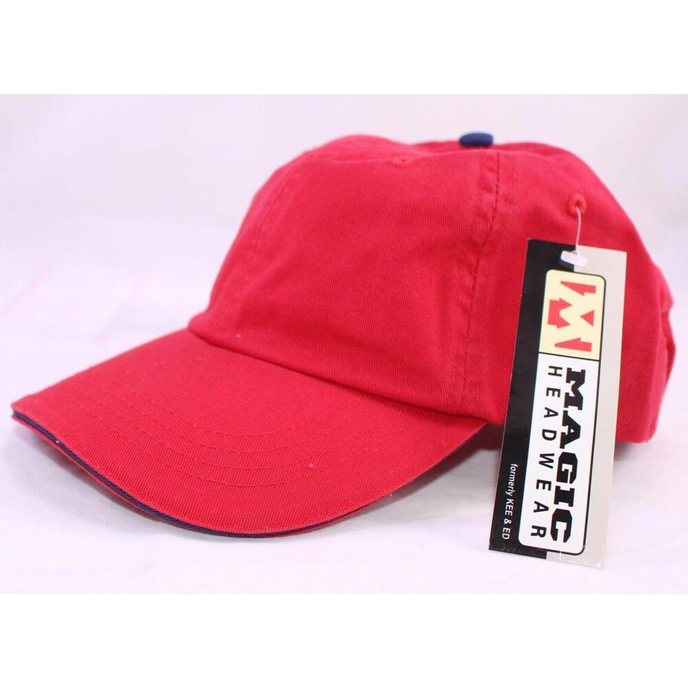 The Dad Hat in Red wiith Navy Blue Sandwich Bill & Button by Magic Headwear NEW